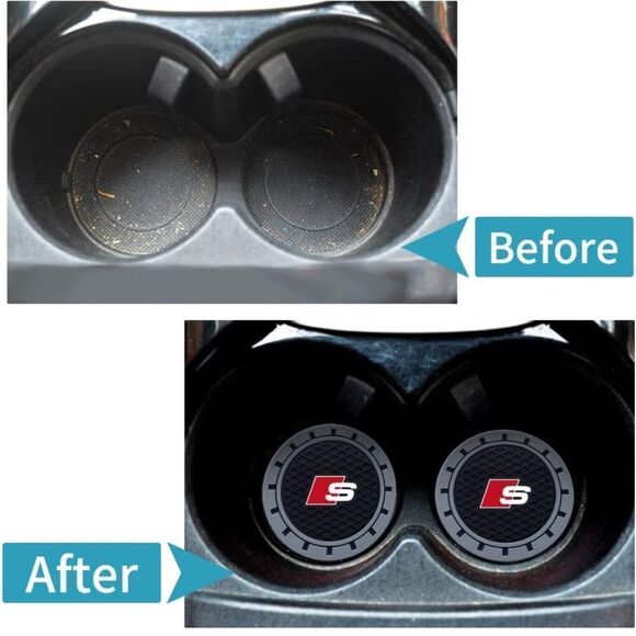 Audi S Line logo cup Coasters in black and gray Set of 2 NWT - Picture 2 of 8